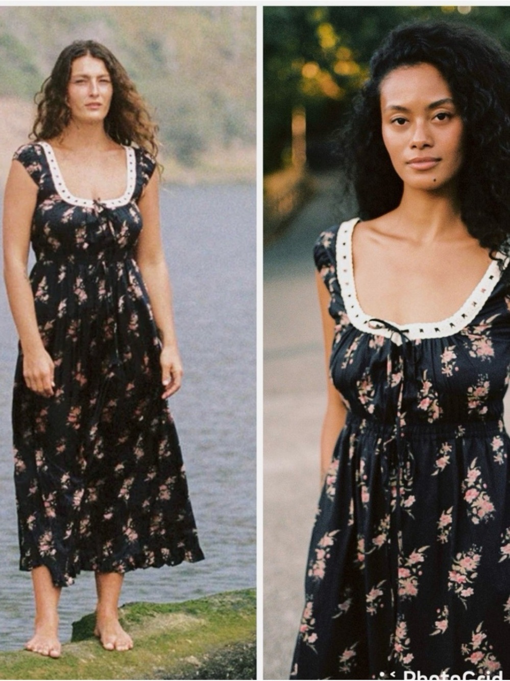 SOLD Christy Dawn Black Floral Maxi Dress with Cream Trim
